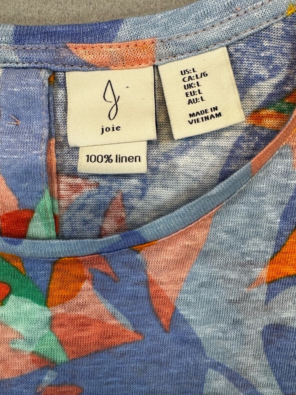 Joie Blue Multicolor Linen Leaf-Print Tee - Picture 2 of 6